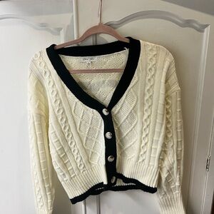 Chic Cream and Black Cable Knit Cardigan